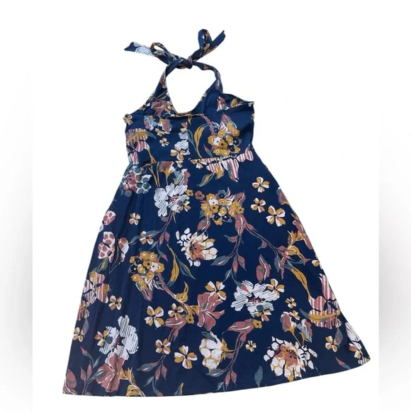 Pact Organic Floral Charm Navy Maya Halter Dress - Picture 2 of 4